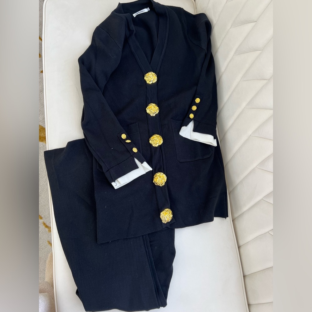 Gold button knit cardigan set